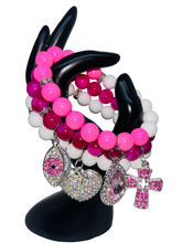 Load image into Gallery viewer, 3 Stack Pink Charm Bracelet
