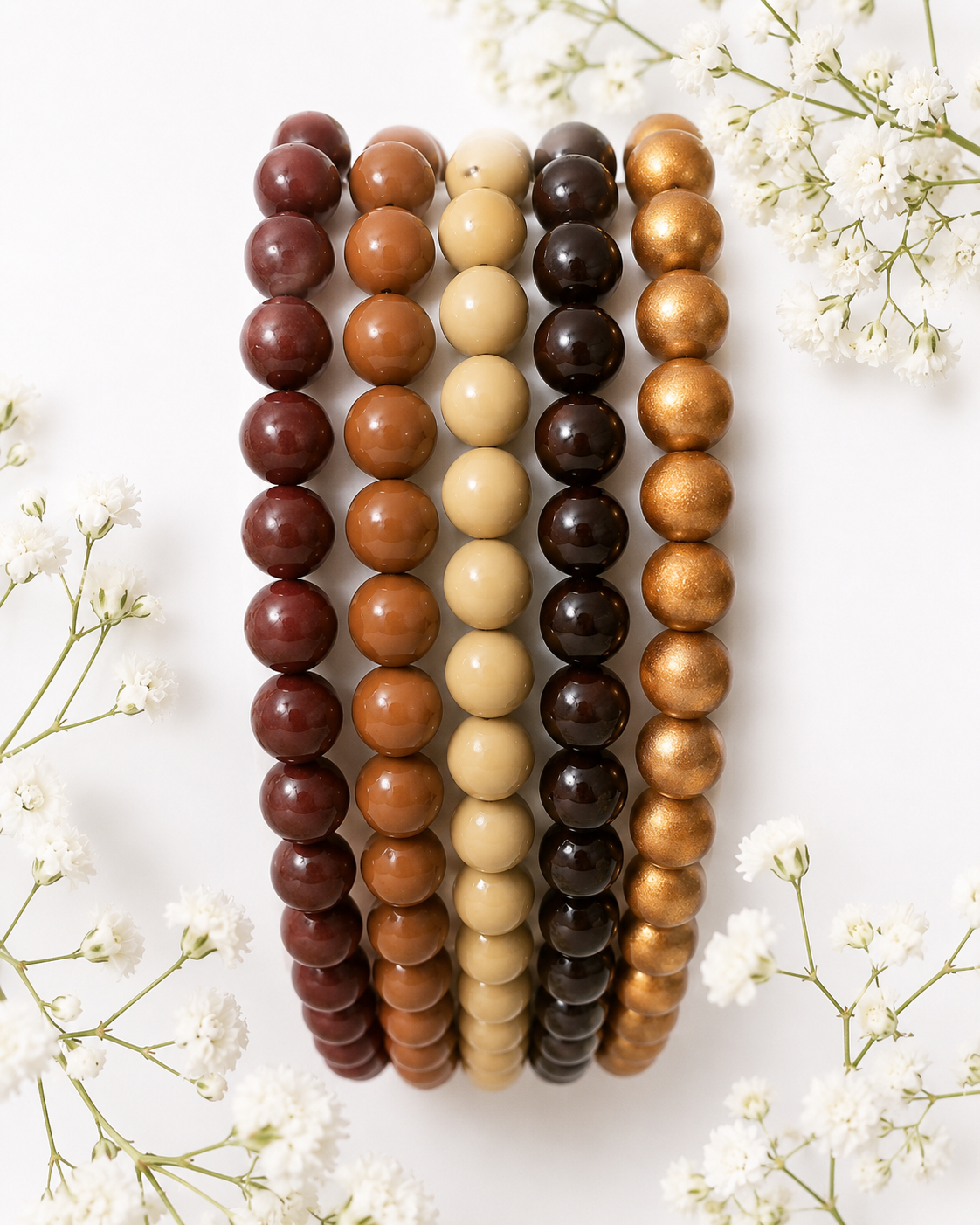Earthy Luxe Glass Bead Strands – Brown, Cream & Gold