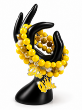 Load image into Gallery viewer, Sunshine Queen Beaded Bracelet Stack – Yellow Agate &amp; Faceted Glass Charm Bracelet Set
