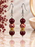 Burgundy Crown Glass Hook Earrings