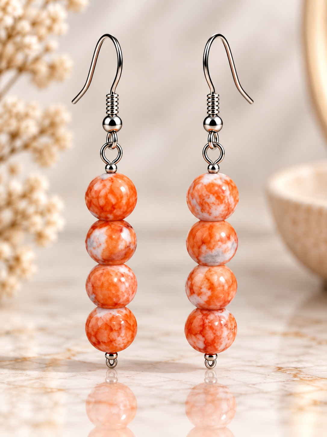 Orange/White Glass Hook Earrings