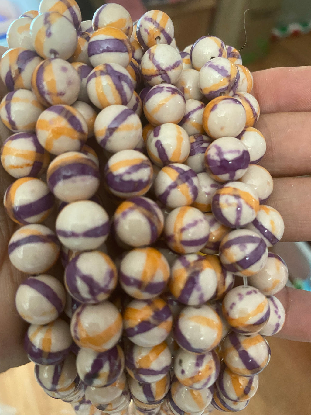 Green/Blue Multi Print Glass Bead 10MM